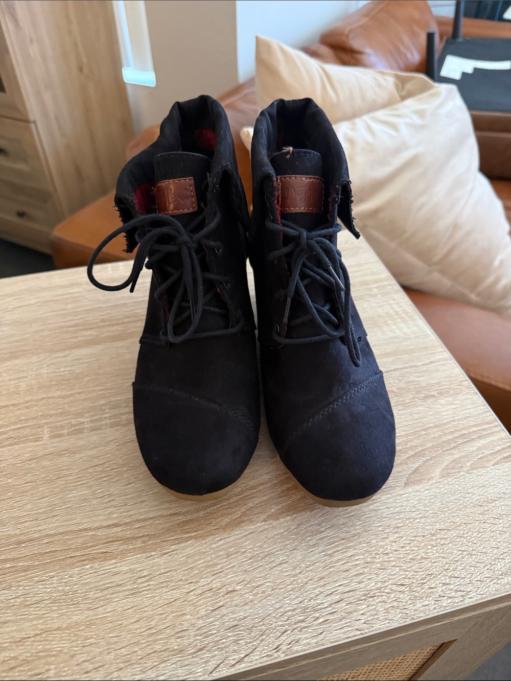 Mad Love Black Lace-Up Ankle Boots with Brown Accent